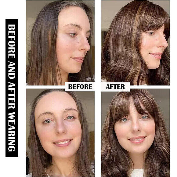 Remy 100% Human Hair Topper Women Ash Blonde Mix Clip-In 14in Hairpiece w/ Bangs - Picture 4 of 9